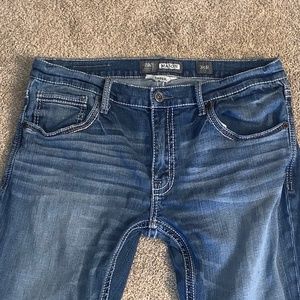 BKE Buckle Mason Tapered Mens Jeans 36x30 Stretch Thick Stitch Excellent Con 36R